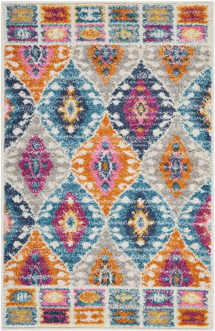 Ivory And Blue Ogee Distressed Area Rug Photo 3