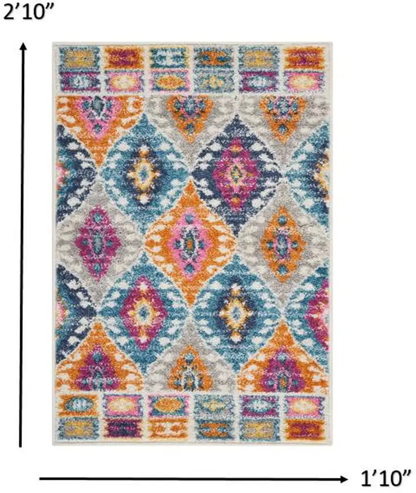 Ivory And Blue Ogee Distressed Area Rug Photo 8