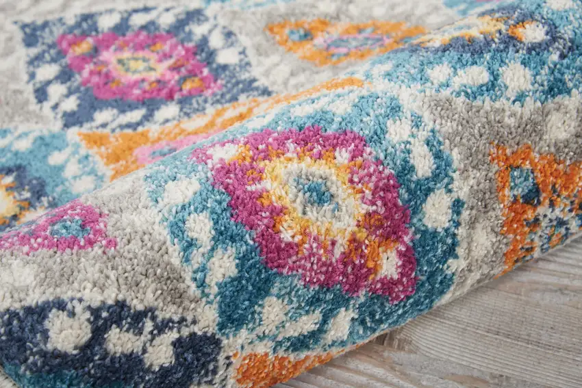 Ivory And Blue Ogee Distressed Area Rug Photo 9