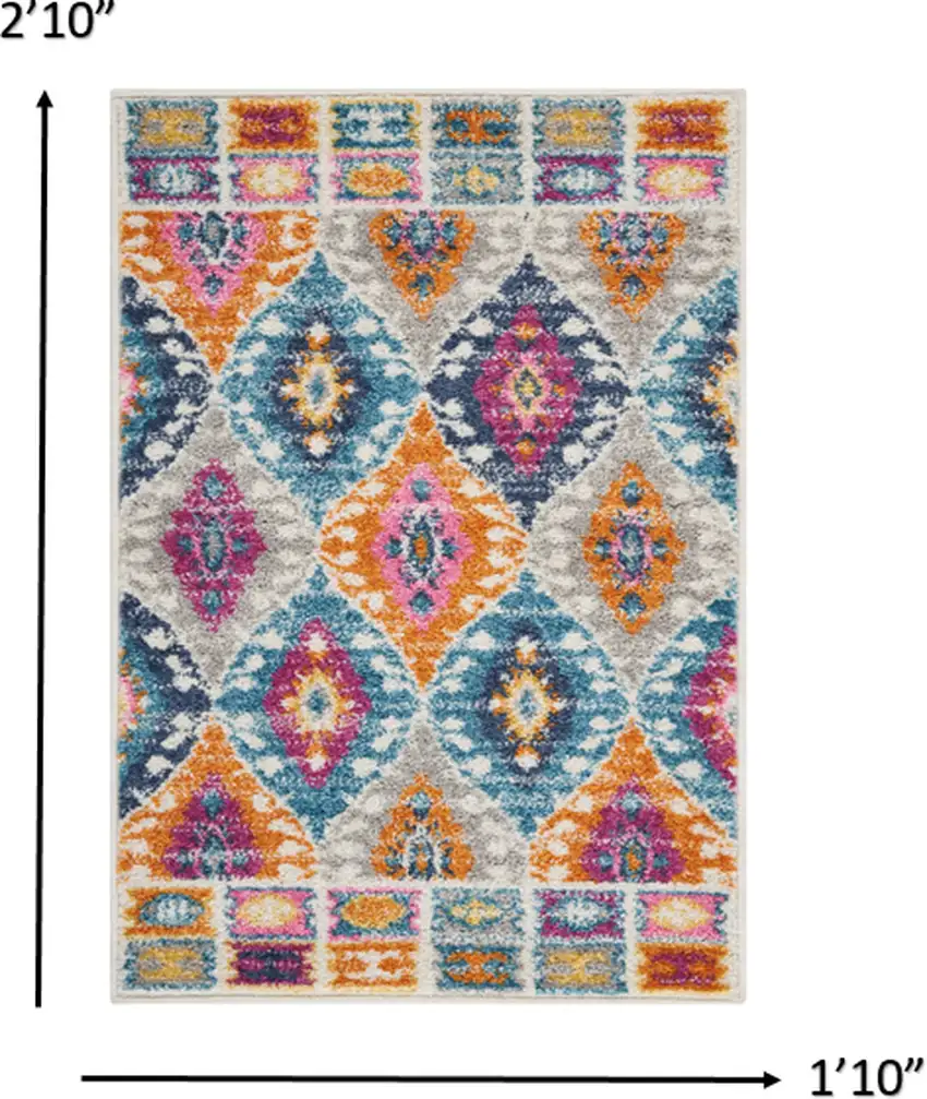 Blue And Pink Ogee Power Loom Area Rug Photo 3