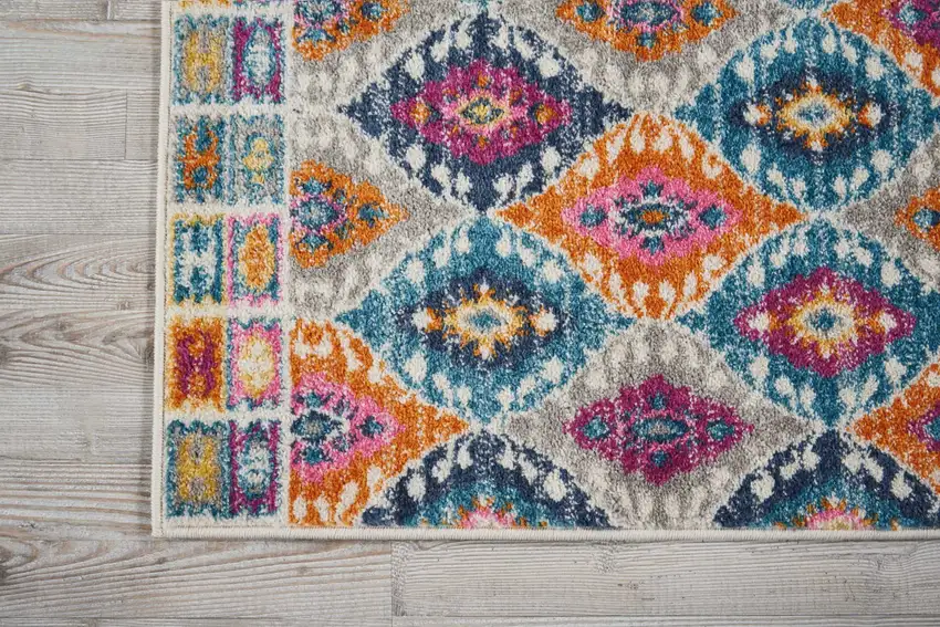 Ivory And Blue Ogee Distressed Area Rug Photo 1