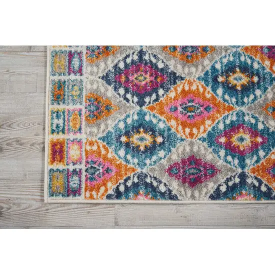 Ivory And Blue Ogee Distressed Area Rug Photo 1