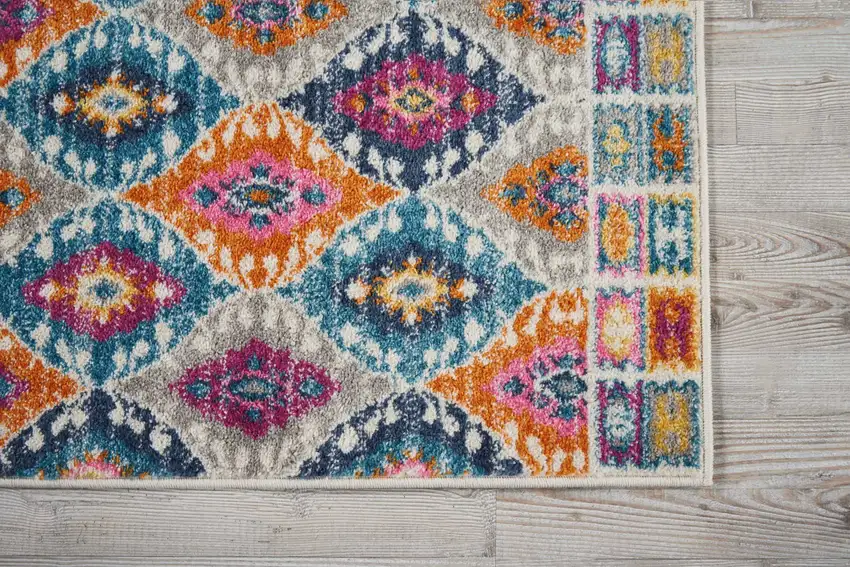 Ivory And Blue Ogee Distressed Area Rug Photo 6