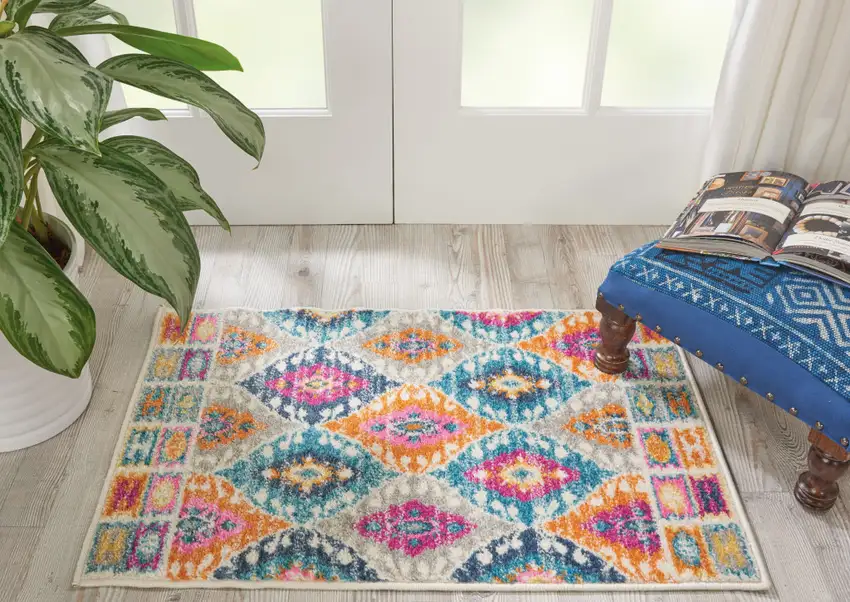Blue And Pink Ogee Power Loom Area Rug Photo 5