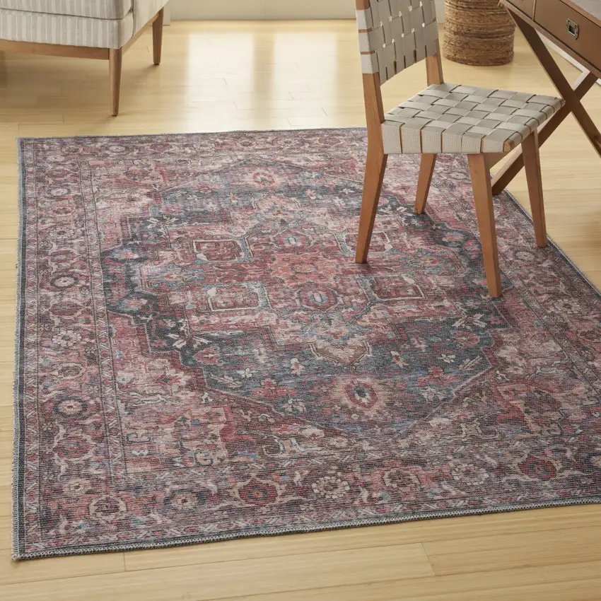 Multicolor Oriental Power Loom Distressed Washable Area Rug Photo 3
