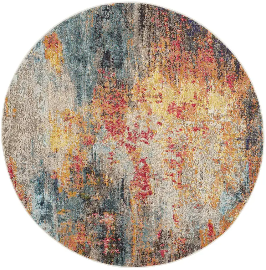4' Blue And Orange Abstract Round Rug Photo 4