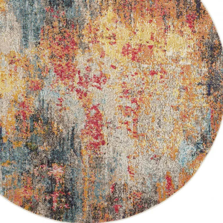 Multicolor Round Abstract Power Loom Non Skid Area Rug Photo 3