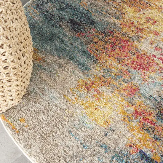 4' Blue And Orange Abstract Round Rug Photo 9