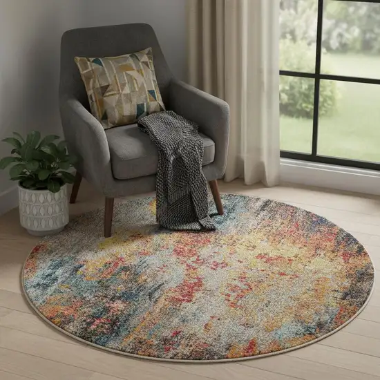 4' Blue And Orange Abstract Round Rug Photo 1