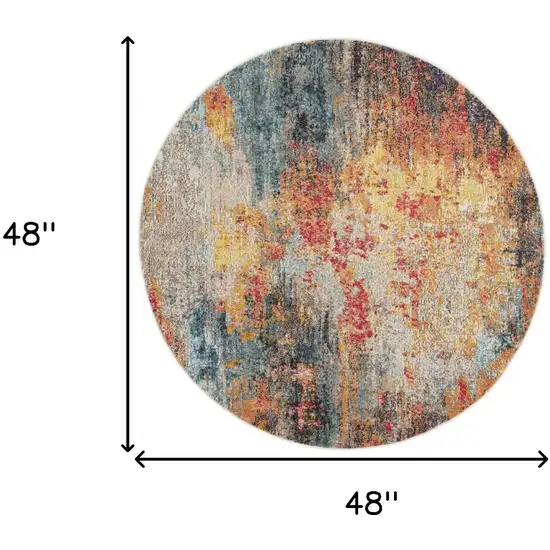 Multicolor Round Abstract Power Loom Non Skid Area Rug Photo 5
