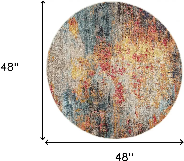 Multicolor Round Abstract Power Loom Non Skid Area Rug Photo 5