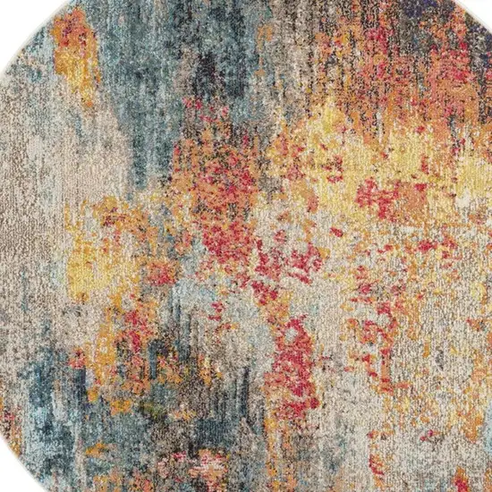 4' Blue And Orange Abstract Round Rug Photo 3