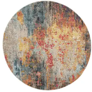 Photo of Multicolor Round Abstract Power Loom Non Skid Area Rug
