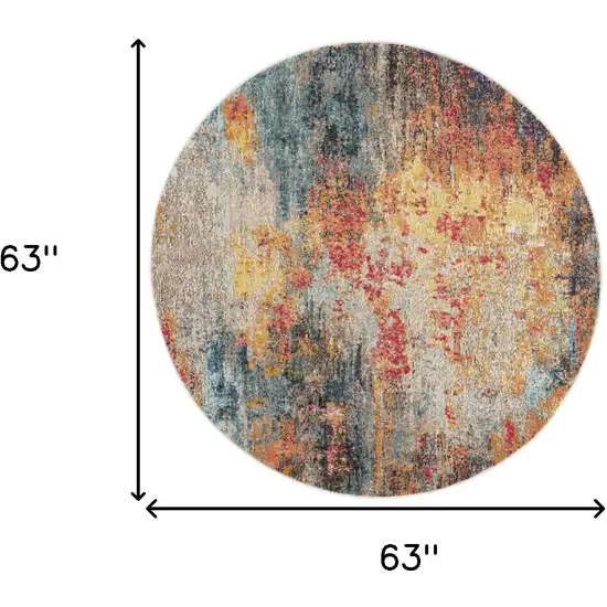 Multicolor Round Abstract Power Loom Non Skid Area Rug Photo 5