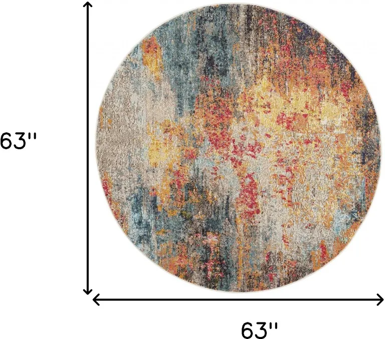 Multicolor Round Abstract Power Loom Non Skid Area Rug Photo 5