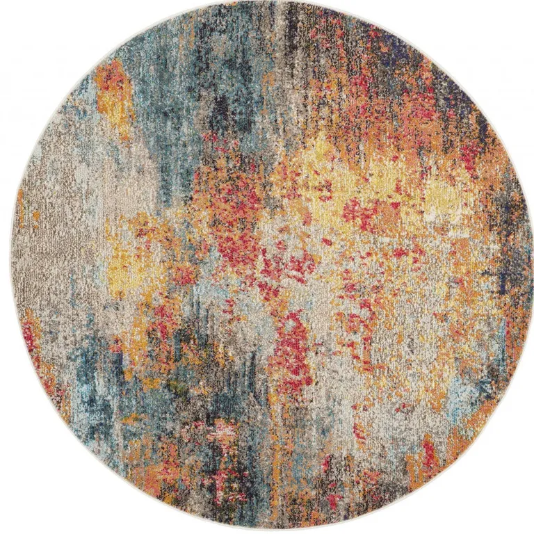 Multicolor Round Abstract Power Loom Non Skid Area Rug Photo 4