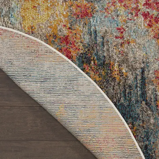 5' Blue And Orange Abstract Round Rug Photo 9