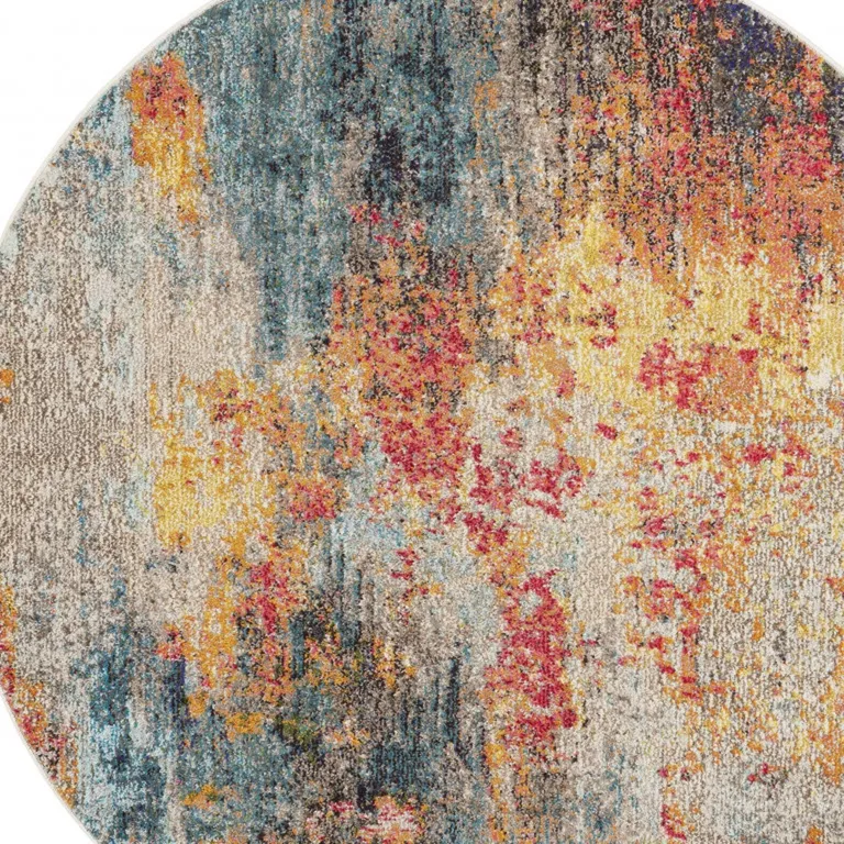 Multicolor Round Abstract Power Loom Non Skid Area Rug Photo 3