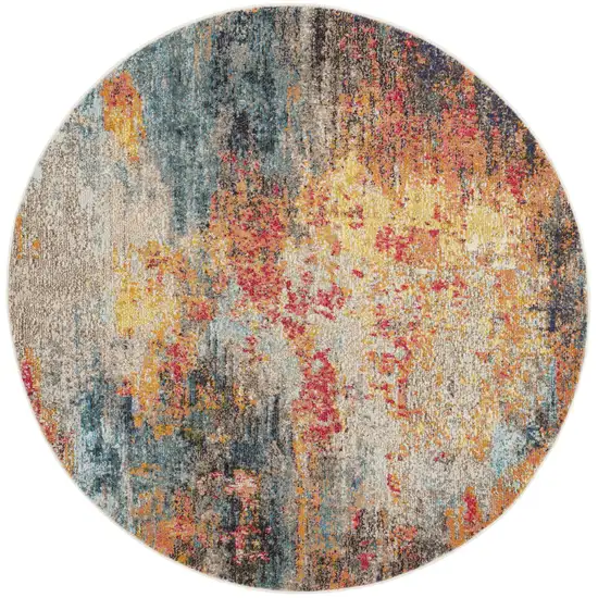 5' Blue And Orange Abstract Round Rug Photo 3