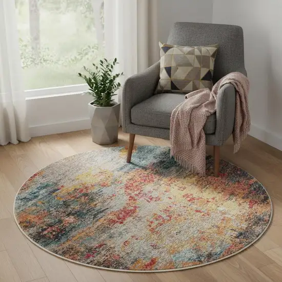 5' Blue And Orange Abstract Round Rug Photo 1