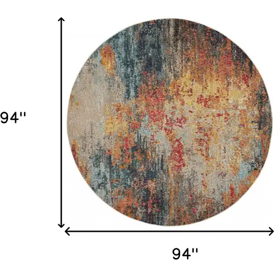 Multicolor Round Abstract Power Loom Non Skid Area Rug Photo 5