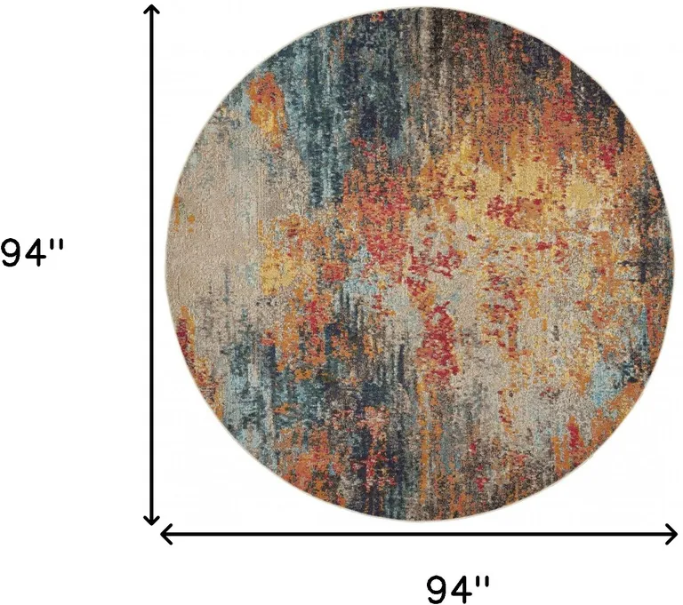 Multicolor Round Abstract Power Loom Non Skid Area Rug Photo 5