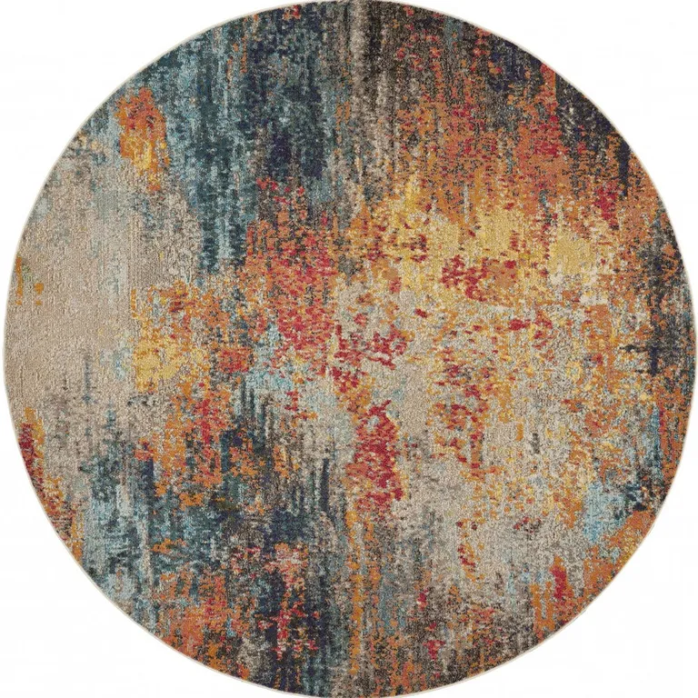 Multicolor Round Abstract Power Loom Non Skid Area Rug Photo 4