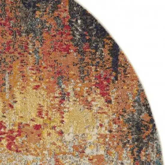 8' Blue And Orange Abstract Round Rug Photo 3
