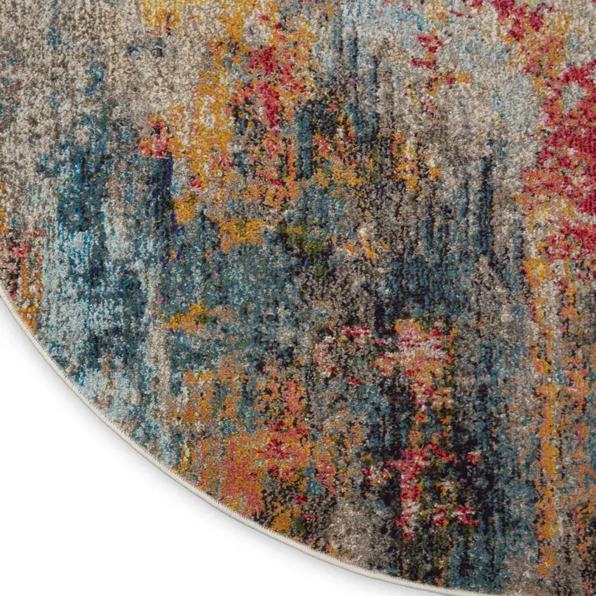 8' Blue And Orange Abstract Round Rug Photo 9