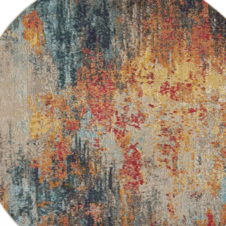 Multicolor Round Abstract Power Loom Non Skid Area Rug Photo 3