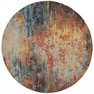 Photo of Multicolor Round Abstract Power Loom Non Skid Area Rug