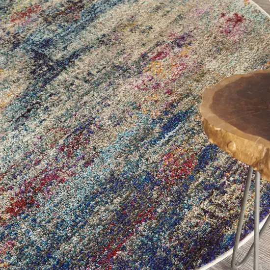 5' Blue And Ivory Abstract Round Rug Photo 9