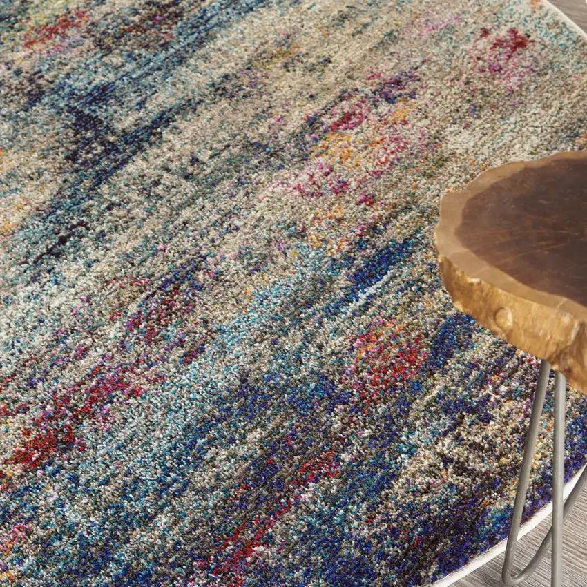 5' Blue And Ivory Abstract Round Rug Photo 9