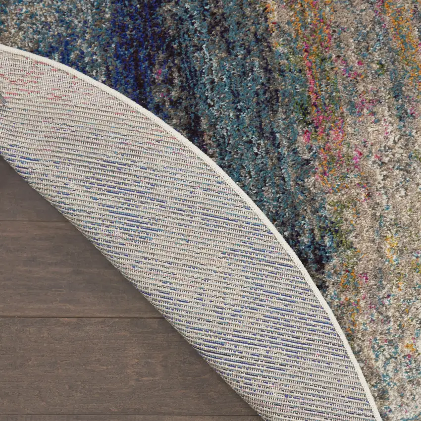 5' Blue And Ivory Abstract Round Rug Photo 9