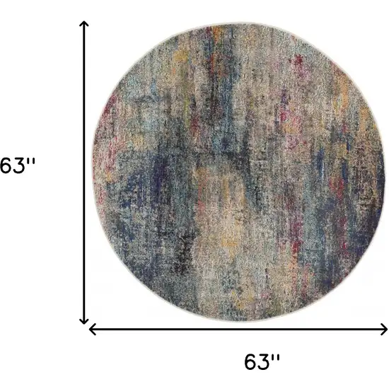 Multicolor Round Abstract Power Loom Non Skid Area Rug Photo 5