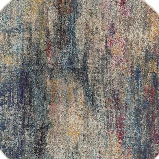 Multicolor Round Abstract Power Loom Non Skid Area Rug Photo 3