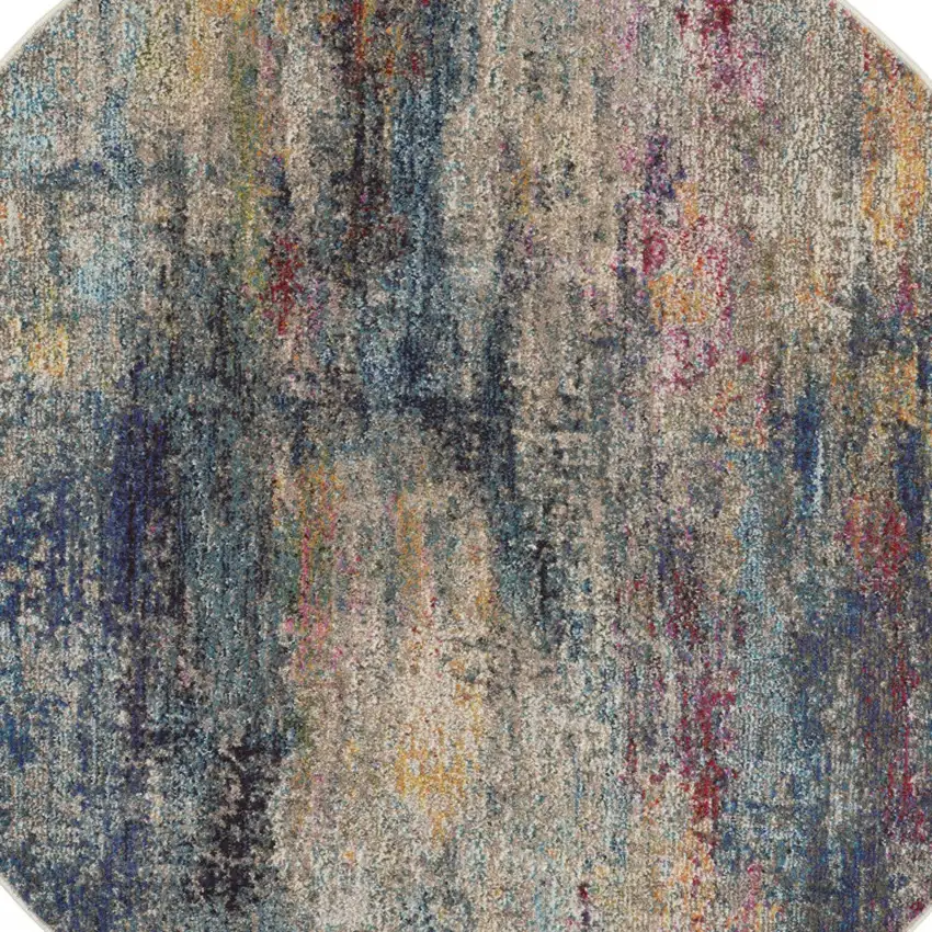 Multicolor Round Abstract Power Loom Non Skid Area Rug Photo 3