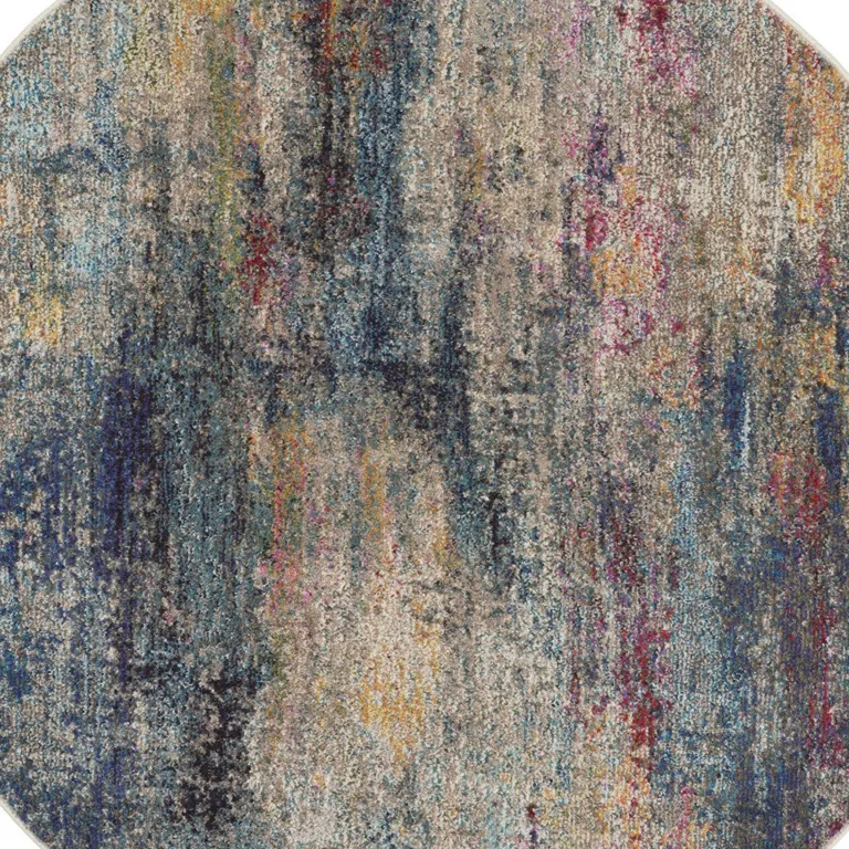 Multicolor Round Abstract Power Loom Non Skid Area Rug Photo 3