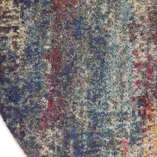 8' Blue And Ivory Abstract Round Rug Photo 3