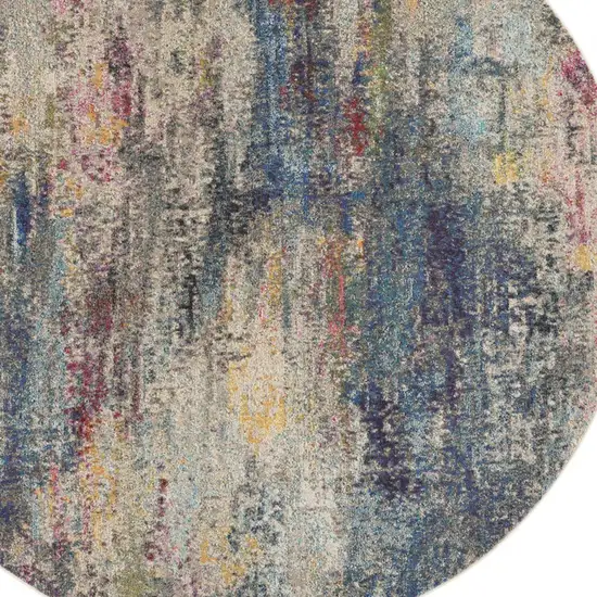 Multicolor Round Abstract Power Loom Non Skid Area Rug Photo 3
