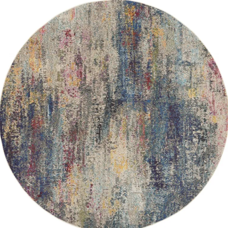 Multicolor Round Abstract Power Loom Non Skid Area Rug Photo 4