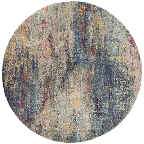 8' Blue And Ivory Abstract Round Rug Photo 4