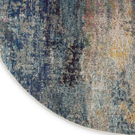 8' Blue And Ivory Abstract Round Rug Photo 9