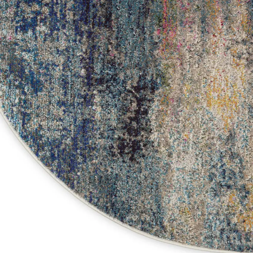 8' Blue And Ivory Abstract Round Rug Photo 9