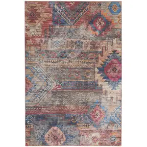 Photo of Multicolor Southwestern Power Loom Distressed Washable Area Rug