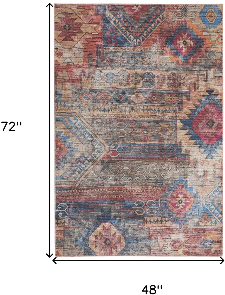 Multicolor Southwestern Power Loom Distressed Washable Area Rug Photo 5