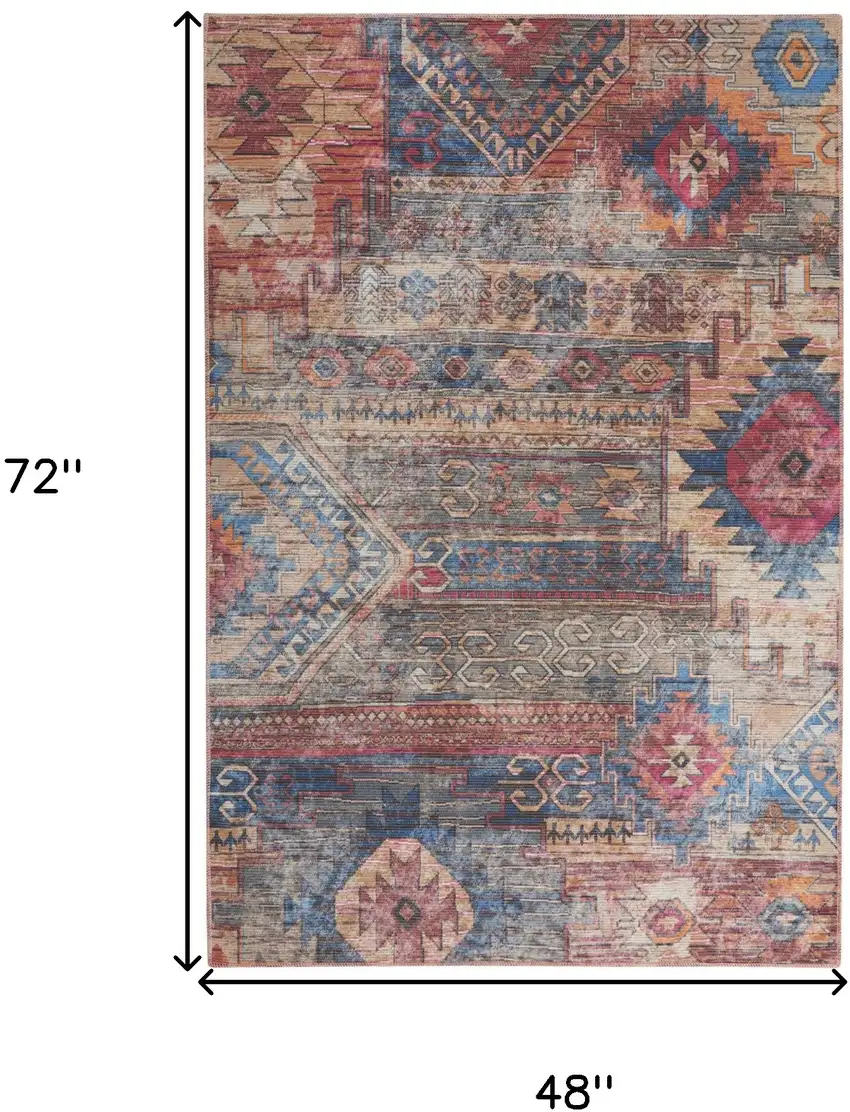 Multicolor Southwestern Power Loom Distressed Washable Area Rug Photo 5