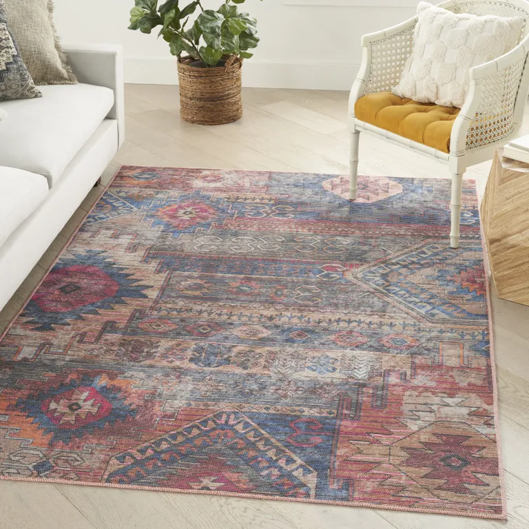 Multicolor Southwestern Power Loom Distressed Washable Area Rug Photo 4