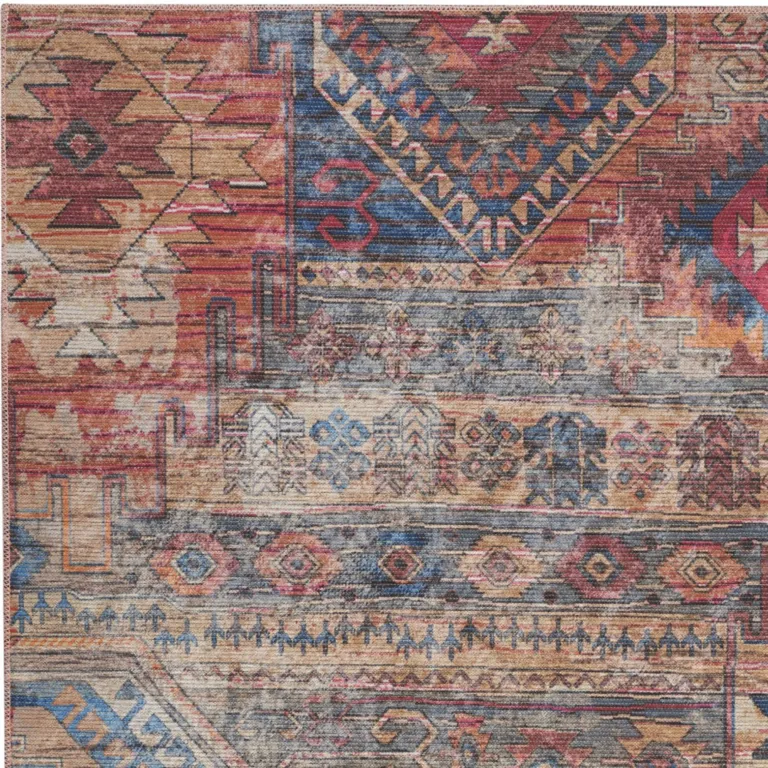 Multicolor Southwestern Power Loom Distressed Washable Area Rug Photo 3