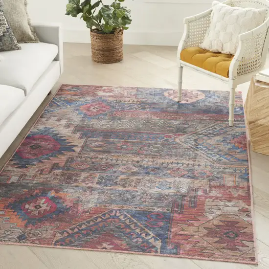 Multicolor Southwestern Power Loom Distressed Washable Area Rug Photo 5